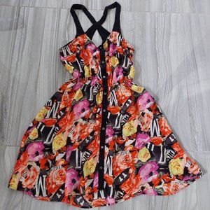 silence + noise Print Bra Dress With Cutout Back, Sz XS